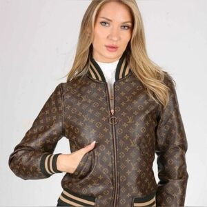 Fashion Designer Monogram Bomber Jacket in Brown